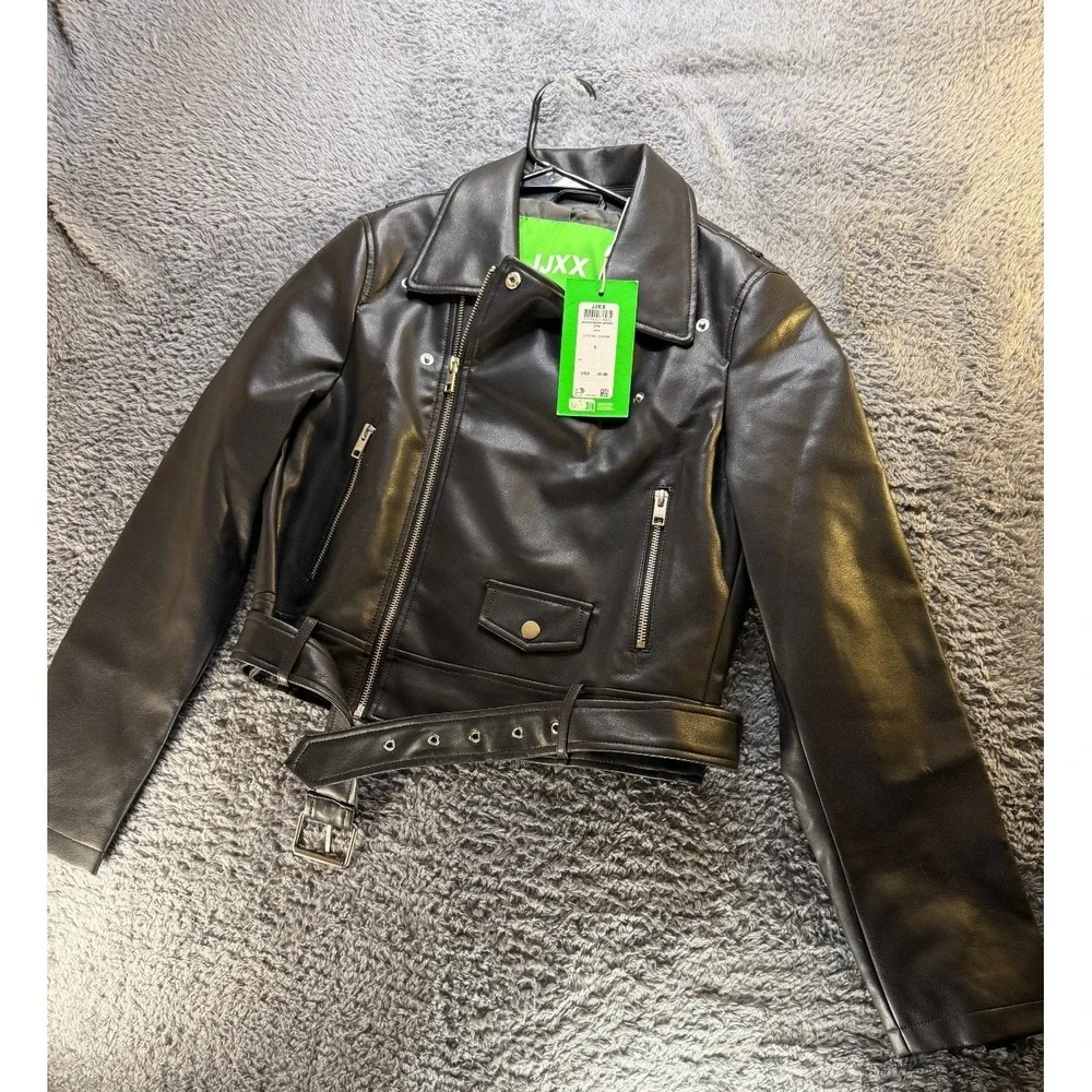 JJXX‎ Women's Faux Leather Biker Jacket – Black – Size Small – NWT